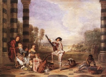 ロココ Painting - Les Charmes de la Vie 音楽パーティー ジャン・アントワーヌ・ワトーの古典的なロココ